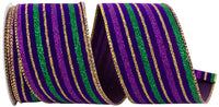 Multi 2-1 2 Inch Velvet Stripe Mardi Gras Wired Edge Ribbon for Wreaths & Bows