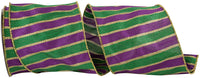 Mardi Gras Stripes Dupioni Wired Edge Ribbon Multi 4 Inch