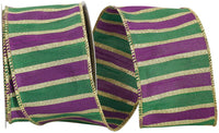 Mardi Gras Stripes Dupioni Wired Edge Ribbon 2-1/2 Inch Multi