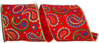Multi 4 Inch Paisley Velvet Jeweltones Wired Edge Ribbon for Wreaths & Bows