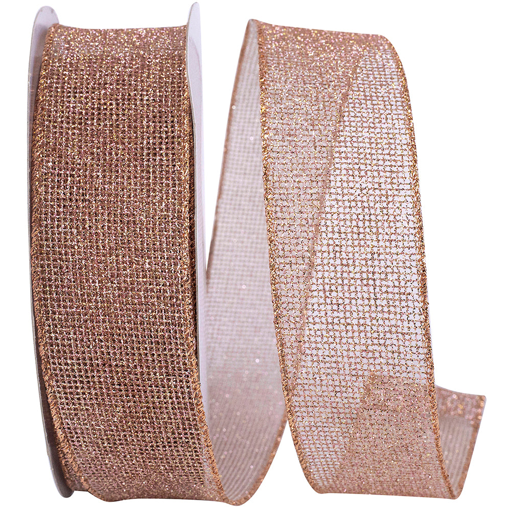 Rose Micro Mesh Glitter Metallic Wired Edge Ribbon 1-1/2 Inch