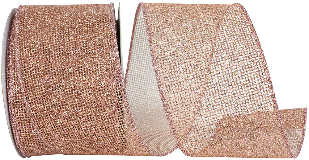 Rose Micro Mesh Glitter Metallic Wired Edge Ribbon 2.5 Inch