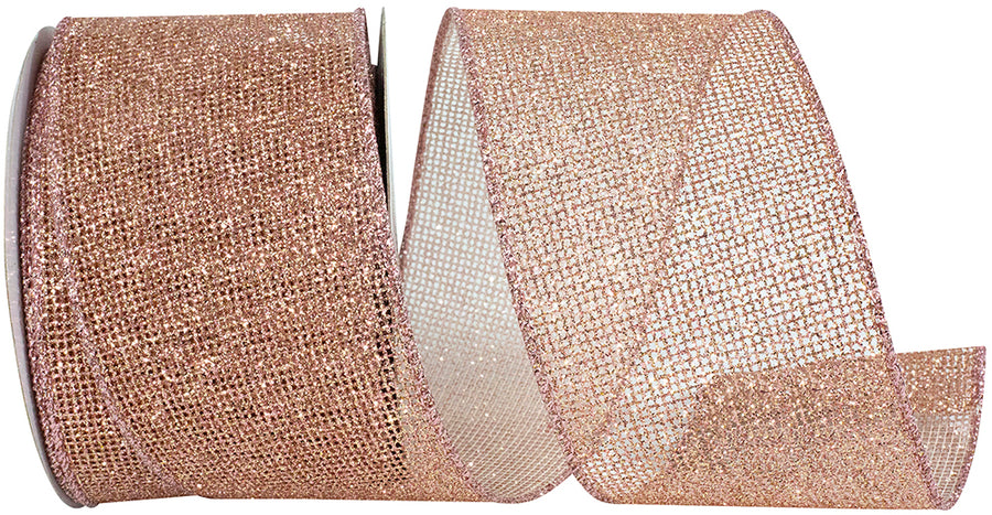 Rose Micro Mesh Glitter Metallic Wired Edge Ribbon 2.5 Inch