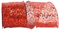 Red 4 Inch Wired Edge Sequin Glitter Ribbon for Bows