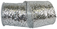 Silver Sequin Glitter Wired Edge Ribbon 4 Inch for Wreaths