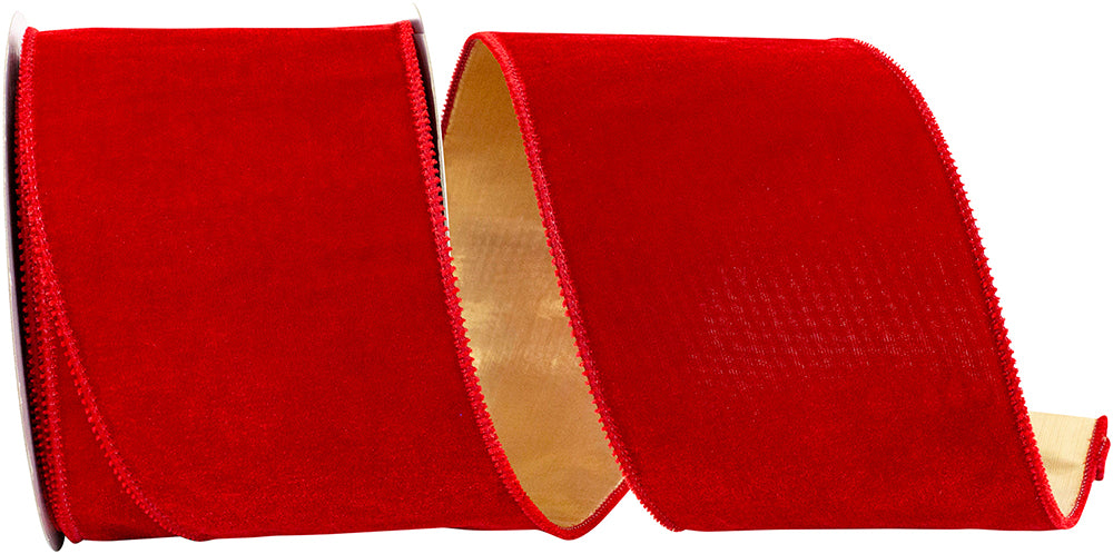 Red Gold 4 Inch Plush Velvet Wired Edge Ribbon