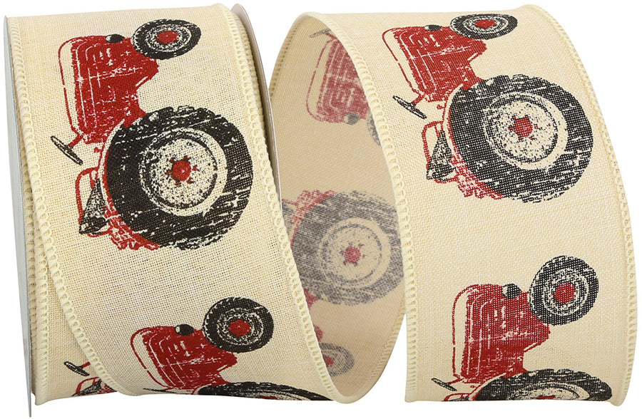 Red 2-1 2 Inch Tractor Linen Classic Wired Edge Ribbon Rd for Wreaths & Bows
