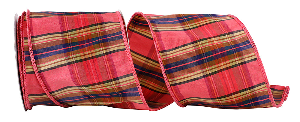 Coral Wired Edge Ribbon 4 Inch Plaid Pizzaz for Wreaths
