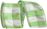 Green 2-1 2 Inch Check Green Gusto Wired Edge Ribbon for Wreaths & Bows