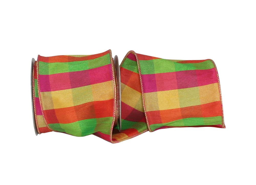 Plaid Celine Burst Wired Edge Ribbon Multi 4 Inch
