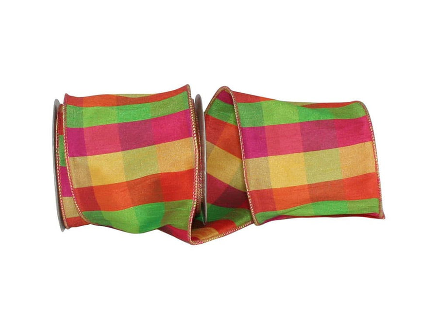 Plaid Celine Burst Wired Edge Ribbon Multi 4 Inch