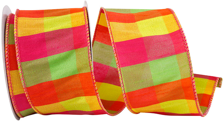 Plaid Celine Burst Wired Edge Ribbon Multi 2-1/2 Inch