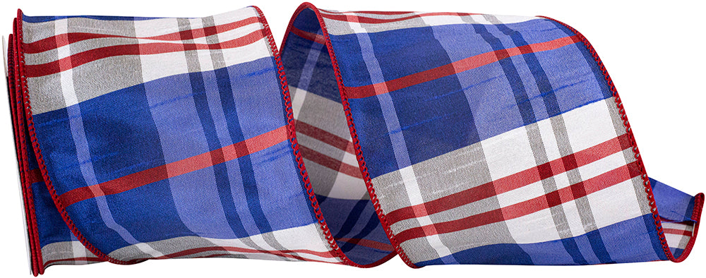 Plaid Americana Wired Edge Ribbon Red White Blue 4 Inch