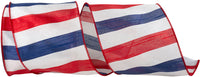 Red White Blue 4 Inch American Dupioni Bar Wired Edge Ribbon for Wreaths & Bows