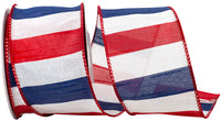 Red White Blue 2-1 2 Inch American Dupioni Bar Wired Edge Ribbon for Wreaths & Bows