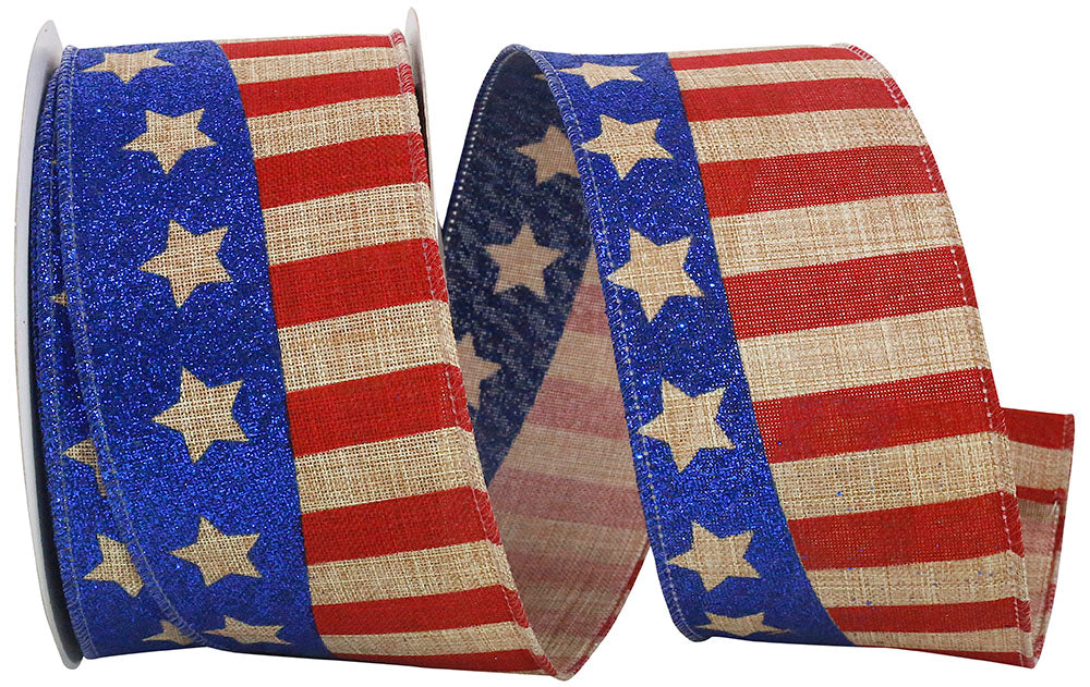 Natural Glitter Linen Wired Edge Ribbon 2-1/2 Inch