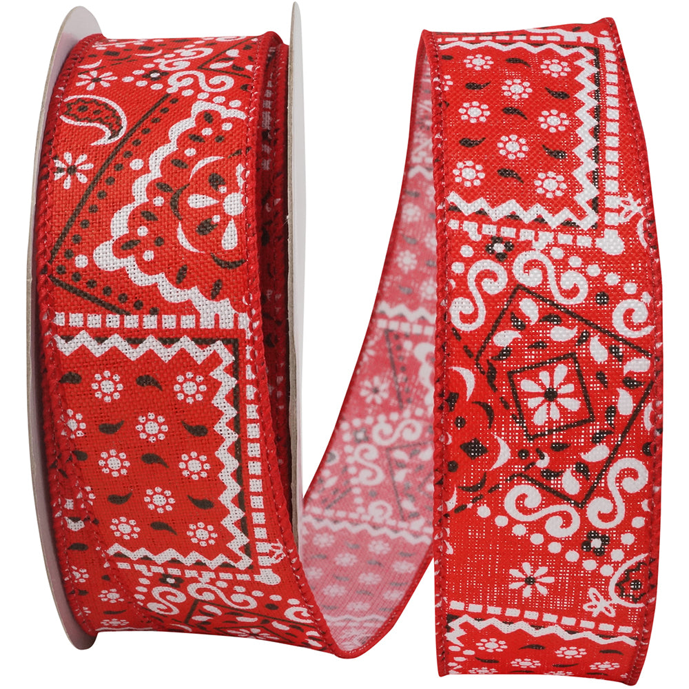 Red 1-1 2 Inch Bandana Today Wired Edge Ribbon for Wreaths & Bows