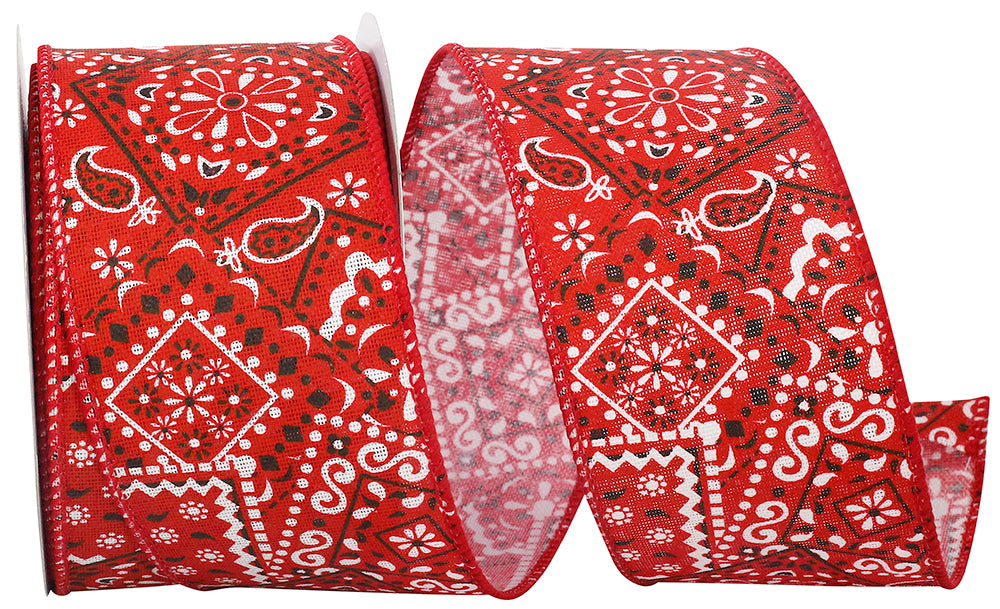 Red 2-1 2 Inch Bandana Today Wired Edge Ribbon for Wreaths & Bows