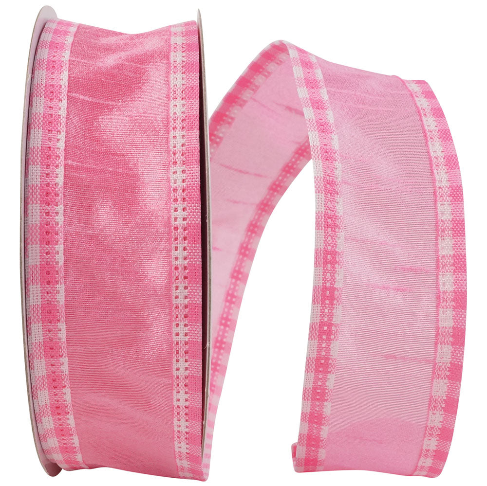 Pink Gingham Edge Dupioni Ribbon 1-1/2 Inch