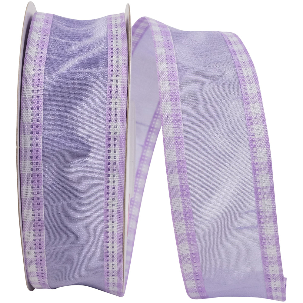 Lavender Gingham Edge Dupioni Wired Ribbon 1-1/2 Inch