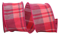 Fuchsia Sherbert Plaid Wired Edge Ribbon 2-1/2 Inch