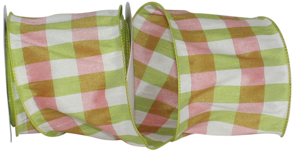 Multi 4 Inch Check Dupioni Colors Wired Edge Ribbon for Wreaths & Bows