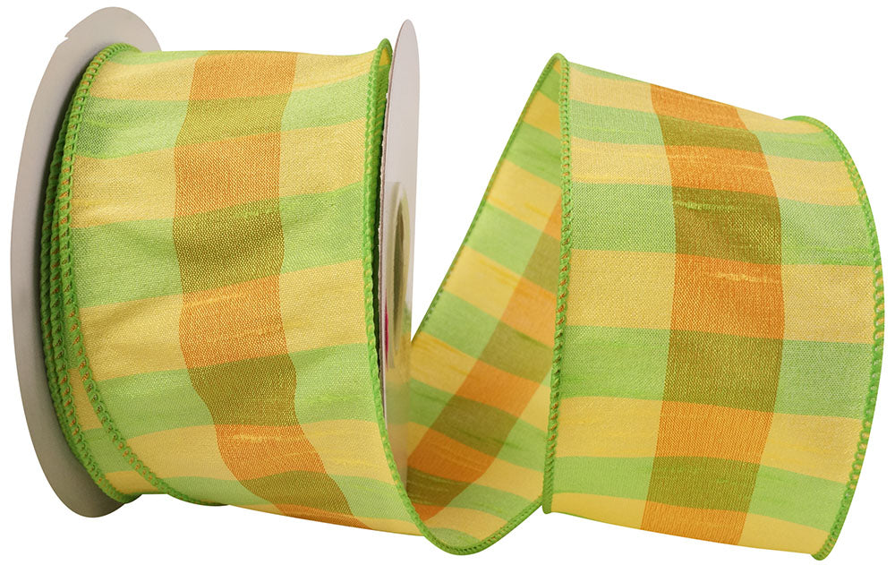 Citrus 2-1 2 Inch Check Dupioni Colors Wired Edge Ribbon for Wreaths & Bows