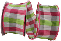 Fuchsia Lime 2-1 2 Inch Check Dupioni Colors Wired Edge Ribbon for Wreaths & Bows