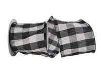 Black White 4 Inch Dupioni Check Grande Wired Edge Ribbon for Wreaths & Bows