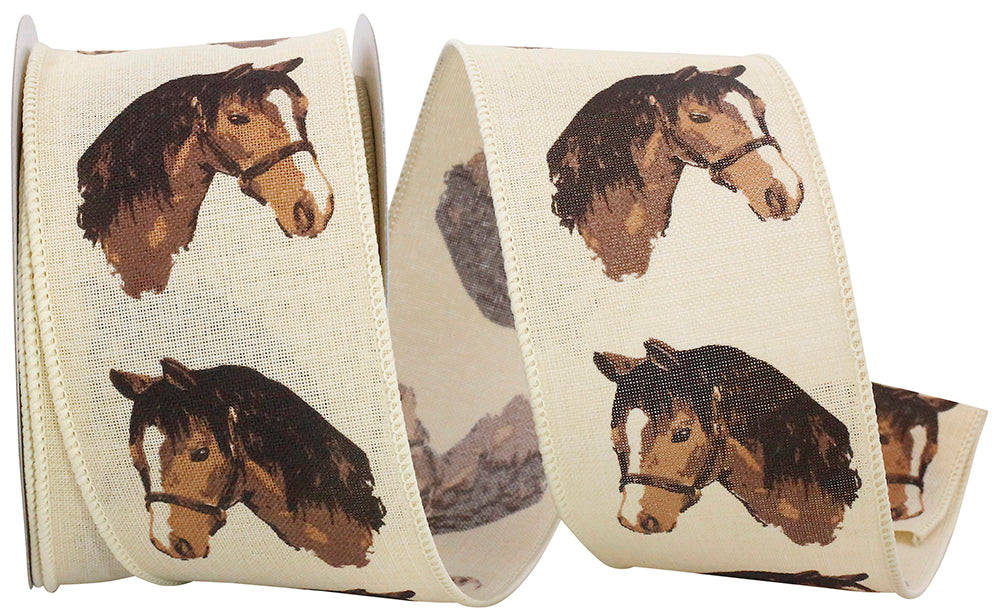 Natural 2-1 2 Inch Horse Beauty Muslin Wired Edge Ribbon Rd for Wreaths & Bows