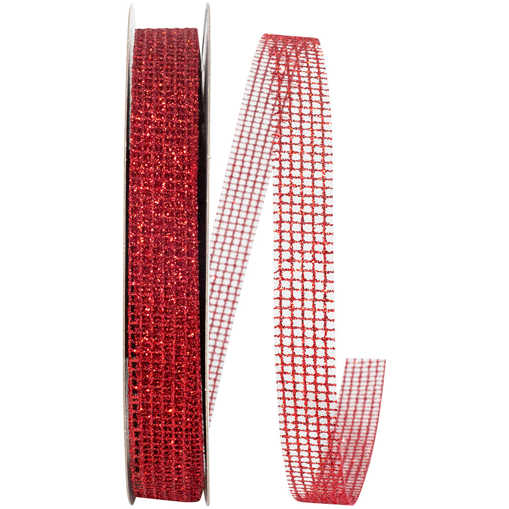 Corsage Micro Mesh Glitter Ribbon Red 5/8 Inch 25 Yards