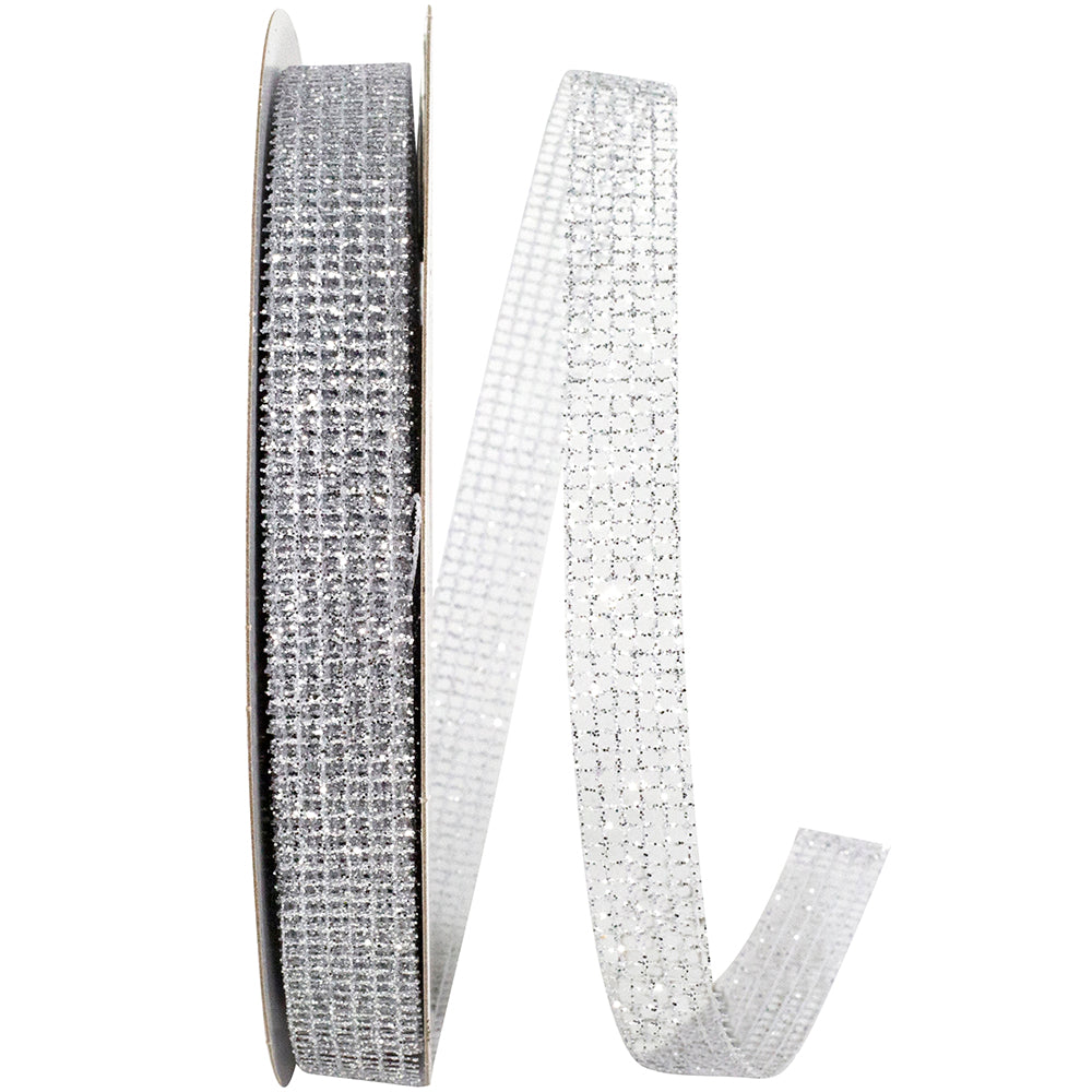 Silver Micro Mesh Glitter Ribbon 5/8 Inch for Wreaths