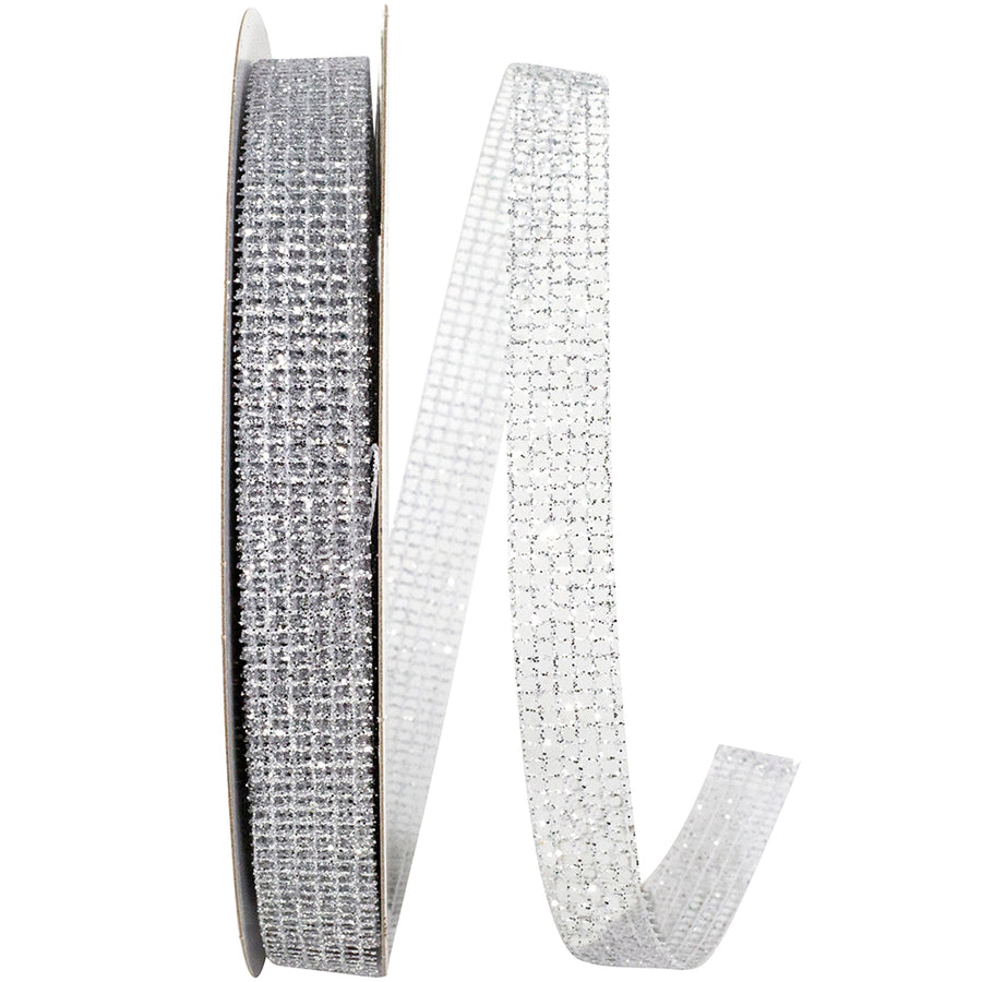 Silver Micro Mesh Glitter Ribbon 5/8 Inch for Wreaths