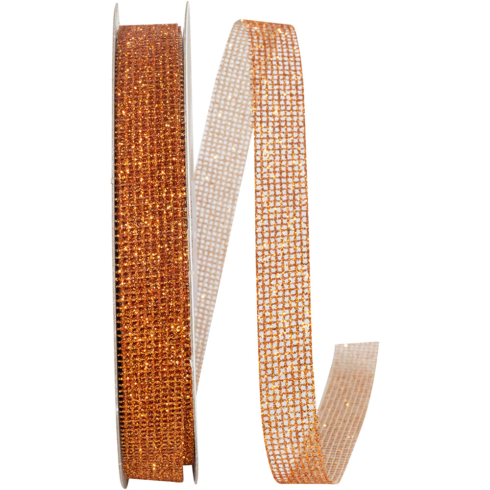 Copper Micro Mesh Glitter Ribbon 5/8 Inch for Bows