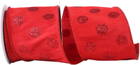 Red Dupioni Glitter Dots Wired Edge Ribbon 4 Inch