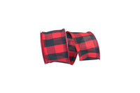 Dupioni Plaid Buffalo Ribbon Red Black 2-1/2 Inch Wired Edge