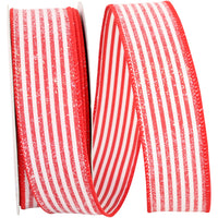 White Red 1-1 2 Inch Frosted Candy Stripes Wired Edge Ribbon for Wreaths & Bows