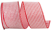 White Red 2-1 2 Inch Frosted Candy Stripes Wired Edge Ribbon for Wreaths & Bows