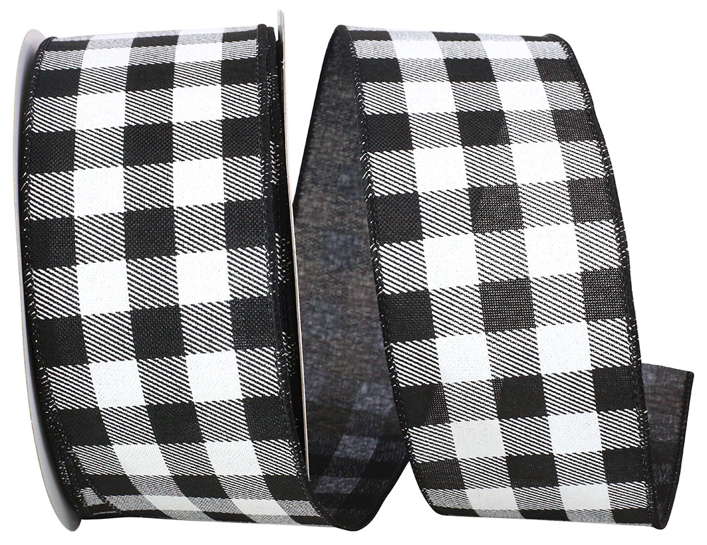 Gingham Print Taffeta Ribbon White Black 2-1/2 Inch 25 Yards