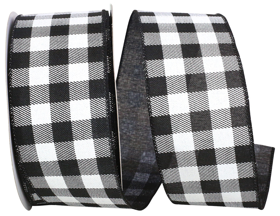 Gingham Print Taffeta Ribbon White Black 2-1/2 Inch 25Yds