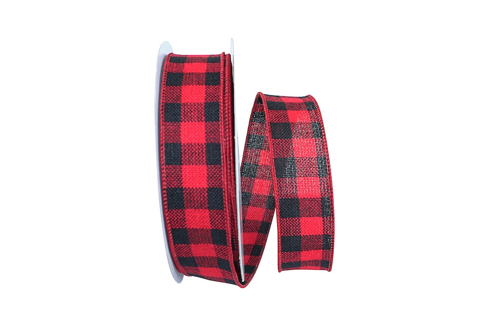 Hearty Buffalo Plaid Wired Edge Ribbon Red Black 1-1/2 Inch