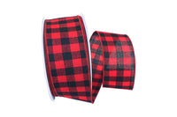 Buffalo Plaid Wired Edge Ribbon Red Black 2-1/2 Inch