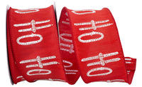 Red White 2-1 2 Inch Ho-Ho-Ho Embroidered Dupioni Wired Edge Ribbon for Wreaths & Bows