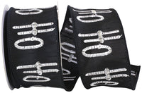 Black White 2-1 2 Inch Ho-Ho-Ho Embroidered Dupioni Wired Edge Ribbon for Wreaths & Bows