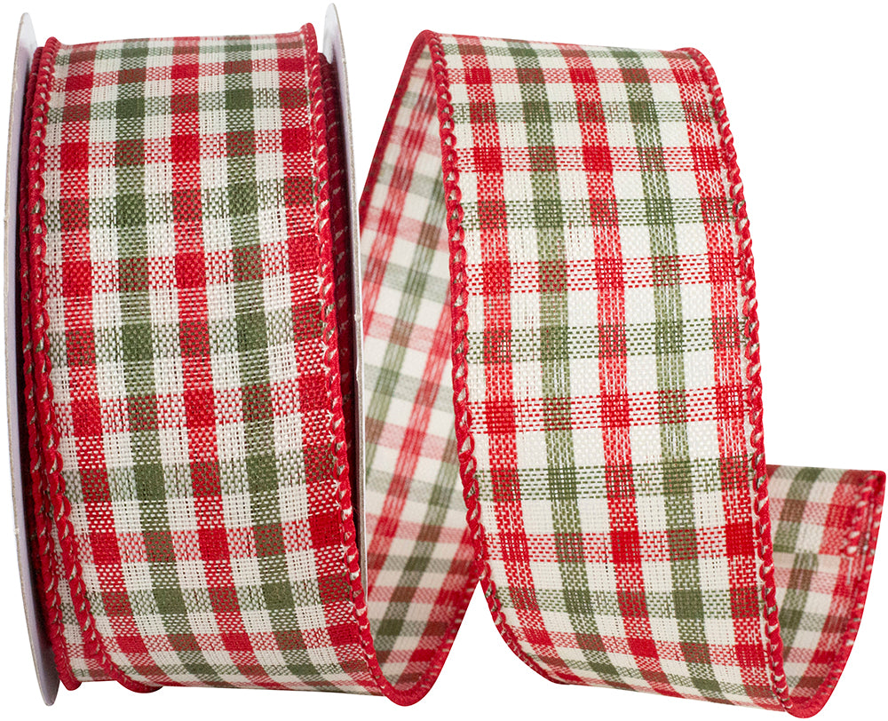 Holiday Country Plaid Wired Edge Ribbon Red Green 1-1/2 Inch