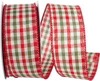 Holiday Country Plaid Wired Edge Ribbon Red Green 1-1/2 Inch