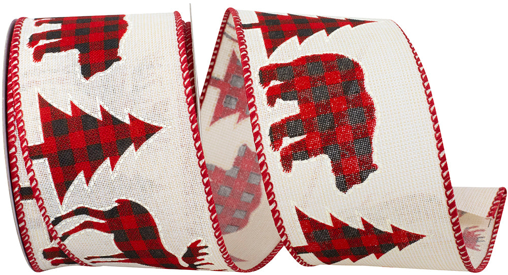Buffalo Plaid Wired Edge Ribbon Ivory 2-1/2 Inch 10 Yards
