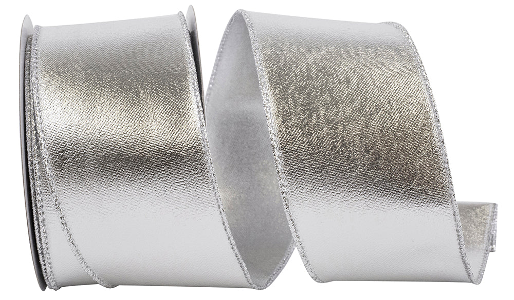 Silver Metallic Deluxe Two-Sided Wired Edge Ribbon 2.5 Inch