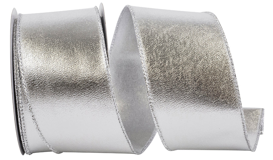 Silver Metallic Deluxe Two-Sided Wired Edge Ribbon 2.5 Inch