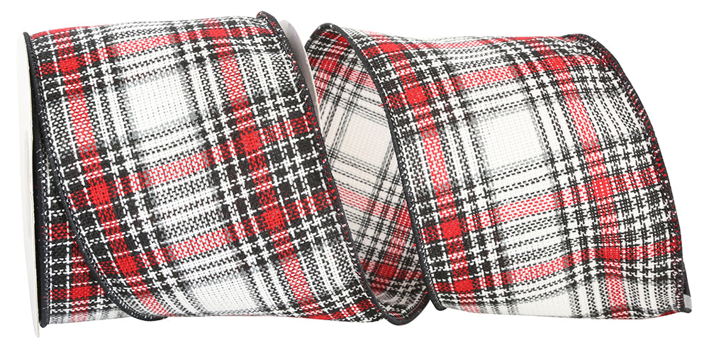 4 Inch Multi Plaid Stitches Wired Edge Ribbon